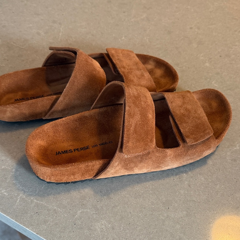 James Perse whiskey/copper  Suede Slide Sandals